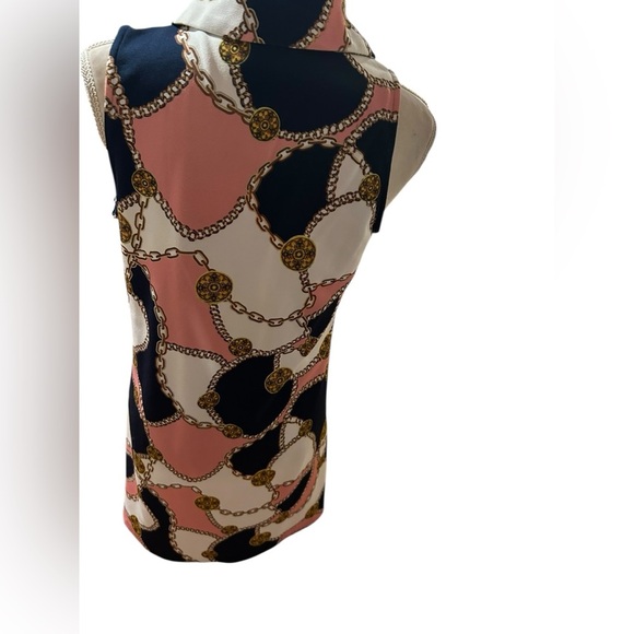 Boston Proper RETRO 60s twiggy style pink navy Sleeveless Chain Print dress - Picture 4 of 6
